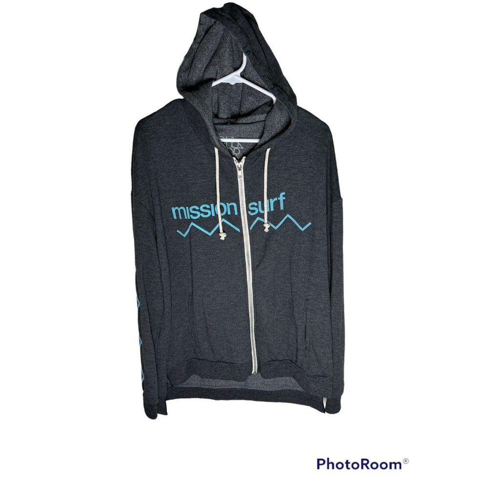 Chaser Womens Jacket Mission Surf Grey Terry Knit Zip Graphic Hoodie Size M NEW